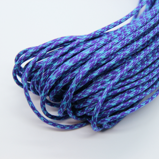 close-up blue paracord, image is in full colour on white background