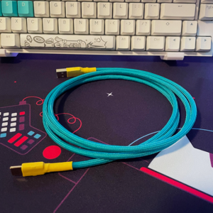USB power cable on a purple desk mat
